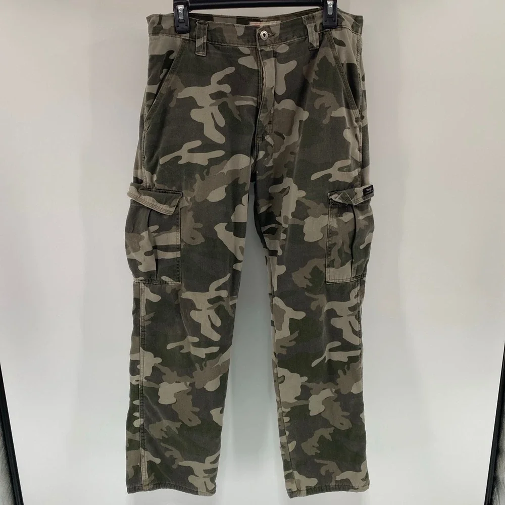 Wrangler‎ Cargo Pants Mens Tag 32x32 Fits 33x29 Camo Fleece Lined Relaxed Rugged
